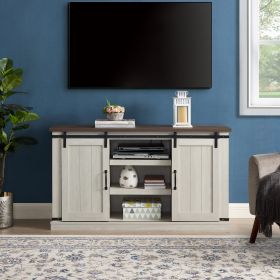 Classic Farmhouse Media TV Stand Transitional Entertainment Console for TV Up to 60" with Sliding Doors and Open Storage Space, Light Gray