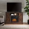 Farmhouse Classic Media TV Stand Antique Entertainment Console for TV up to 50" with 18" Electric Fireplace Insert with Open and Closed Storage Space