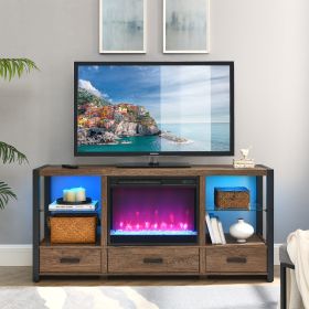 60 inch Electric Fireplace Media TV Stand With Sync Colorful LED Lights-Reclaimed Barnwood Color