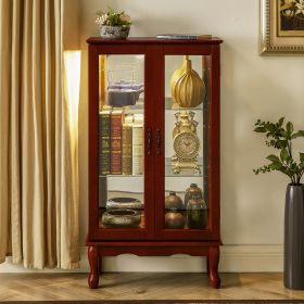 Curio Cabinet Lighted Curio Diapaly Cabinet with Adjustable Shelves and Mirrored Back Panel, Tempered Glass Doors (Cherry, 3 Tier)