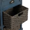 TREXM Rustic Storage Cabinet with Two Drawers and Four Classic Rattan Basket for Dining Room/Entryway/Living Room (Antique Navy)