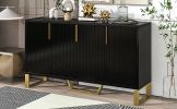 TREXM Modern sideboard with Four Doors, Metal handles & Legs and Adjustable Shelves Kitchen Cabinet (Black)