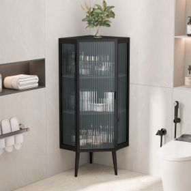 22.25'' Floor Coner Cabinet,Three Tiers with Tempered Glass Doors and Storage Shelves for Bathroom, Living Room and Bedroom (Black)