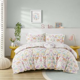 Floral Reversible Cotton Duvet Cover Set with Throw Pillow