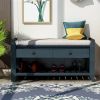 Shoe Rack with Cushioned Seat and Drawers, Multipurpose Entryway Storage Bench (Antique Navy)