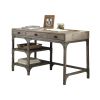 Weathered Oak and Antique Silver 3-Drawer Writing Desk