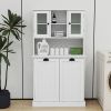 Two-Compartment Tilt-Out Dirty Laundry Basket Tall Bathroom Cabinet with 2 Adjustable Shelves-White