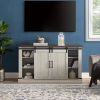 Classic Farmhouse Media TV Stand Transitional Entertainment Console for TV Up to 60" with Sliding Doors and Open Storage Space, Light Gray