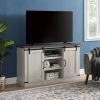 Classic Farmhouse Media TV Stand Transitional Entertainment Console for TV Up to 60" with Sliding Doors and Open Storage Space, Light Gray