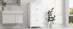 Elegant Bathroom Floor Storage Cabinet, Bathroom Storage Unit, Freestanding Cabinet with 4 Doors, Adjustable Shelves, Adaptable Shelves, White