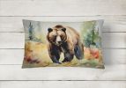 NEW Watercolor Wildlife Throw Pillow Throw Pillow for Indoor Couch Bed Outdoor Patio Washable, Grizzly Bear 2925,12Hx16W