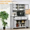 63.5" Kitchen Buffet with Hutch, Pantry Storage Cabinet with 4 Shelves, Drawers, Framed Glass Doors, Open Microwave Countertop, Ash Grey