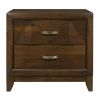 Modern Bedroom Walnut Finish 1pc Nightstand of 2 Drawers Decorative Angled Front Satin Brass Tone Handles Wooden Furniture Bedside Cabinet