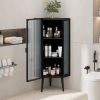 22.25'' Floor Coner Cabinet,Three Tiers with Tempered Glass Doors and Storage Shelves for Bathroom, Living Room and Bedroom (Black)