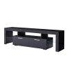 Black morden TV Stand with LED Lights; high glossy front TV Cabinet; can be assembled in Lounge Room; Living Room or Bedroom; color:black