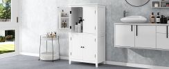 Elegant Bathroom Floor Storage Cabinet, Bathroom Storage Unit, Freestanding Cabinet with 4 Doors, Adjustable Shelves, Adaptable Shelves, White