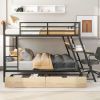 Full Size Metal Bunk Bed with Built-in Desk, Light and 2 Drawers, Black