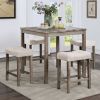 Transitional 5pc Counter Height Dining Set Gray Counter HT. Table and 4x Stools Linen-like Beige Cushion Seat Dining Room