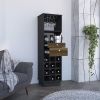 Classic Bar Cabinet, Two Drawers, Twelve Built-in Wine Rack-Black / Walnut