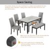 Faux Marble Dining Rectangular Table with Bench, Kitchen Table with Bench for Small Space, 6 Person Wood Dining Table, White +Dark Espresso + Gray