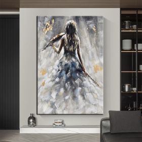 Oil Painting 100% Handmade Hand Painted Wall Art On Canvas Vertical Abstract Violin Women Back Home Decoration Decor (size: 50x70cm)