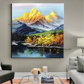 Hand-painted oil painting sitting room hanging painting thick oil jinshan office mural landscape decorative painting living room corridor decorative p (size: 90x90cm)