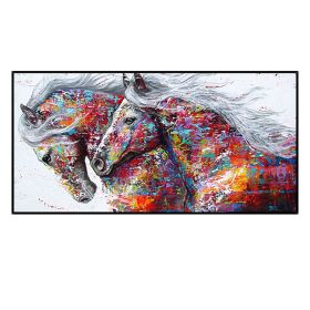 Two Running Horses Canvas Oil Painting Wall Art Pictures Modern Abstract Animal Prints and Posters for Living Room Decor No Frame (size: 70x140cm)