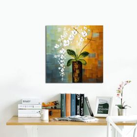 Handmade Abstract Oil Painting Top Selling Wall Art Modern White Flowers Landscape Picture Canvas Home Decor For Living Room Bedroom No Frame (size: 90x90cm)