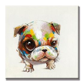 100% Hand Painted  Abstract Oil Painting Wall Art Modern Minimalist Cute Dog Fashion Picture Canvas Home Decor For Living Room No Frame (size: 60x60cm)