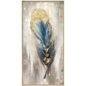 Large Feather White Gold Abstract Oil Painting Hand Painted Paintings Wall Art Home Decor Picture Modern Oil Painting On Canvas (size: 60X120cm)