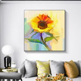 Modern canvas wall art famous sunflower flower decoration hand painted abstract oil painting canvas living room wall decoration painting (size: 70x70cm)