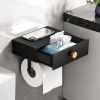 Toilet Paper Holder with Shelf Black Wipes Dispenser for Bathroom Stainless Steel Toilet Paper Holder with Storage Drawer Adhesive Wall Mount Small Ba