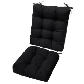 Rocking Chair Cushion 2 Pieces Back Seat Sets with Non-Slip Ties Polyester Fiber Filling Comfortable for Indoor Home Office Car (Color: Black)