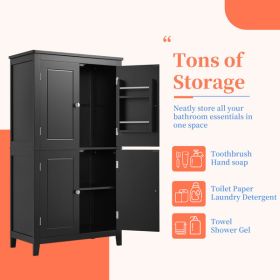 Elegant Bathroom Floor Storage Cabinet, Bathroom Storage Unit, Freestanding Cabinet with 4 Doors, Adjustable Shelves, Adaptable Shelves, Black (Color: as picture)