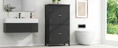 Elegant Bathroom Floor Storage Cabinet, Bathroom Storage Unit, Freestanding Cabinet with 4 Doors, Adjustable Shelves, Adaptable Shelves, Black