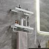 Bathroom Shelves Wall Mounted Glass Shelves for Bathroom Floating Shelf with Towel Holder Glass Shower Shelf 2 Tier Bathroom Wall Organizer