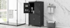 Elegant Bathroom Floor Storage Cabinet, Bathroom Storage Unit, Freestanding Cabinet with 4 Doors, Adjustable Shelves, Adaptable Shelves, Black